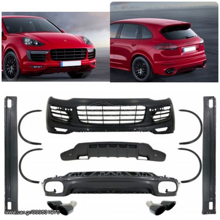 FULL Body Kit Porsche Cayenne Facelift (2014-2017) GTS Design with Exhaust Muffler Tips Glossy Black