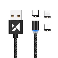 Μαγνητικό καλώδιο Wozinsky USB / micro USB / USB Type C / Καλώδιο Lightning 2.4A 1m με μαύρο LED (WMC-01)