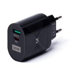 Wozinsky μικρός φορτιστής GaN 65W με θύρες USB, USB υποστηρίζει γρήγορη φόρτιση μαύρου χρώματος (WWCGM1)