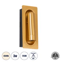 GLOBOSTAR® MANHATTAN 61100 Μοντέρνο Φωτιστικό Τοίχου - Απλίκα Ξενοδοχείου Reading Light LED 3W 405lm 36° AC 220-240V IP20 Φυσικό Λευκό 4500K - Bridgelux COB Chip & TÜV SÜD Driver - Χρυσό Βούρτσας - Μ7