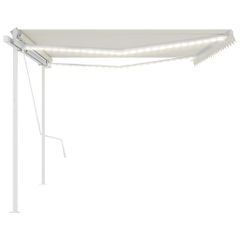 vidaXL Τέντα Αυτόματη με LED & Αισθητήρα Ανέμου Κρεμ 5 x 3 μ.-thumb-3