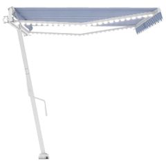 vidaXL Τέντα Αυτόματη με Αισθητήρα Ανέμου & LED Μπλε/Λευκό 500x300 εκ.-thumb-4