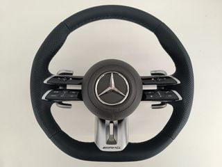 Τιμόνι Mercedes-Benz καινούργιο μαύρο, γνήσιο AMG performance με δερμάτινο αερόσακο για W213 E-Class, W206 C-Class, X254 GLC, W223 S-Class, W177 A-Class, C118 CLA-Class, W247 B-Class, H247 GLA κ.α.
