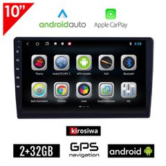 Kirosiwa Ηχοσύστημα 10" ιντσών 2+32GB Android με WI-FI GPS Playstore Youtube (οθόνη αφής USB 2 GB Ελληνικός πλοηγός Navi OBD αυτοκινήτου Android Auto Apple Carplay OEM 2DIN Bluetooth Mirrorlink Univer