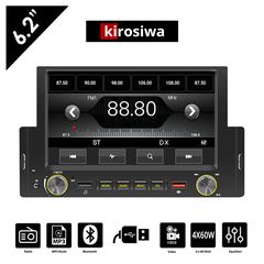 KIROSIWA Radio-USB με οθόνη αφής 6.2" ιντσών και Bluetooth USB) multimedia ραδιόφωνο MP3 camera αυτοκινήτου MP5 video ανοιχτή ακρόαση 1DIN radio 1 DIN mirrorlink οπισθοπορείας 4x60 Watt ΟΕΜ unive