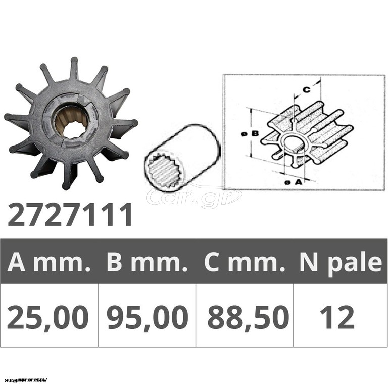 IMPELLER Johnson Jabsco 17936/21676/09-814B 12 Λεπίδες Στροφείο