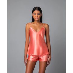 Milena Baby Doll Σατέν Με Ντεκολτέ V Coral