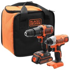 Black and Decker BCK21S1S-QW - Σετ Σετ Κρουστικό Δραπανοκατσάβιδο + Παλμικό Κατσαβίδι 18V με 1 Μπαταρία 1.5Ah και Θήκη