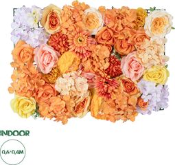 GloboStar Artificial Garden Roses Story Τεχνητό Διακοσμητικό Πάνελ Λουλουδιών - Κάθετος Κήπος σύνθεση Πορτοκαλί & Ροζ Τριαντάφυλλα Μ40 x Π60 x Υ12cm - (20354)