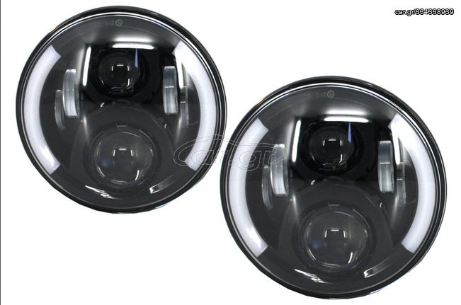 Προβολείς CREE LED 7 ιντσών κατάλληλοι για Jeep Wrangler JK (2007-2017) Mercedes G-Class W463 (1989-2017) Land Rover Defender Half Halo Black