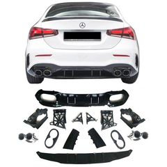 Diffuser Πίσω Προφυλακτήρα Για Mercedes-Benz A-Class W177 19+ Sedan Amg Look Με Μπούκες Χρωμίου