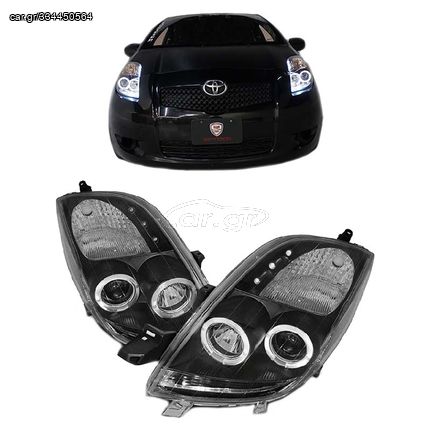 Μπροστινά Φανάρια Set Για Toyota Yaris 06-09 Angel Eyes & Led Μαύρα H1/H1 Sonar