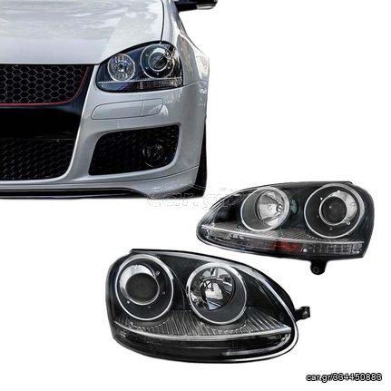 Μπροστινά Φανάρια Set Για Vw Golf V (5) 03-08 / Jetta GTI R32 Look Projectors Μαύρα H7/H7 Με Μοτέρ Depo 