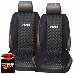 SKODA YETI ΠΛΑΤΟΚΑΘΙΣΜΑΤΑ ΤΕΧΝΟΔΕΡΜΑ RUBI ΜΑΥΡΟ - ΑΣΠΡΗ ΚΛΩΣΤΗ ΜΕ  ΑΣΠΡΟ ΚΕΝΤΗΜΑ YETI ΣΕΤ 2ΤΜΧ