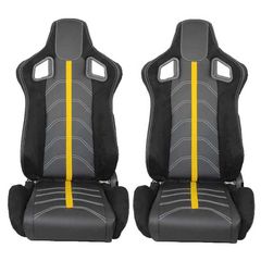 Καθίσματα Bucket RS Performance Δερματίνη / Αλκαντάρα / Ύφασμα  Μαύρα Με Κίτρινη Γραμμή Ζευγάρι 2 Τεμαχίων Eurocar Hellas