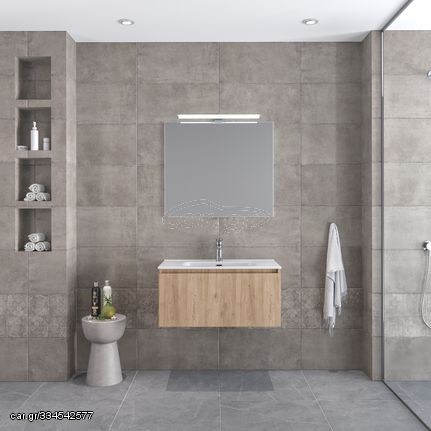 Furnibath Sevilla 80 Walnut 2 - Έπιπλο Μπάνιου Με Νιπτήρα & Καθρέπτη