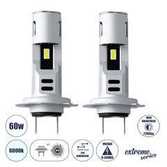 GloboStar® 85619 H7 SM-I7 KIT Βασικού Φωτισμού Αυτοκινήτου & Φορτηγού 3rd Generation Can-Bus Extreme Series LED CREE CXB COB 60W 7200lm DC 9-36V Αδιάβροχο IP67 Ψυχρό Λευκό 6000K