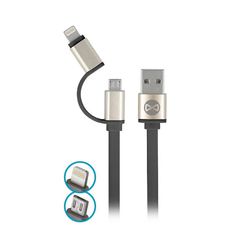 Forever cable 2in1 micro-USB + iPhone 8-PIN metal flat black 1m 1,8A