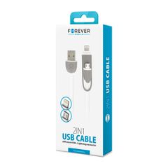 Forever 2in1 micro-USB + iPhone 8-PIN cable silicone white 1m 1,8A-thumb-1