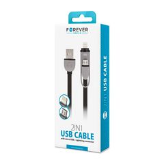 Forever 2in1 micro-USB + iPhone 8-PIN cable silicone black 1m 1,8A-thumb-1