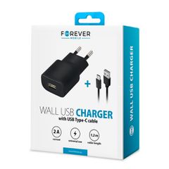 Forever wall charger USB 2A TC-01 + cable type-C black-thumb-1