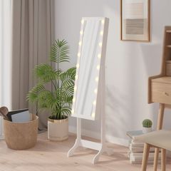 351766 vidaXL Καθρέφτης Επιδαπέδιος με LED Λευκός 34 x 37 x 146 εκ. Λευκό, 1 Τεμάχιο