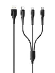USAMS καλώδιο USB σε USB-C/Lightning/Micro USB US-SJ374, 2A, 1m, μαύρο