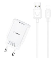 USAMS φορτιστής τοίχου T21OCLN01 με καλώδιο Lightning, USB 2.1A, λευκός