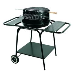 Φορητή ψησταριά μπάρμπεκιου MasterGrill MG906, 46 cm, 3 βοηθητικά ράφια, Σούβλα, 2 Ροδάκια,   Ανοξείδωτο χάλυβα, Εμαγιέ, Μαύρο