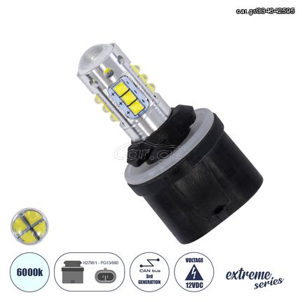 GloboStar® 81456 Λάμπα Αυτοκίνητου H27W/1 - PG13/880 3rd Generation Can-Bus Extreme Series LED 16 XBD CREE & 4 SMD 4014 12W 1800lm 360° DC 12V IP20 Ψυχρό Λευκό 6000K