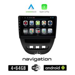 TOYOTA AYGO (2005 - 2014) Android οθόνη αυτοκίνητου 4GB + 64GB με GPS WI-FI (ηχοσύστημα αφής 10" ιντσών OEM Android Auto Apple Carplay Youtube Playstore MP3 USB Radio Bluetooth Mirrorlink εργοστασιακή