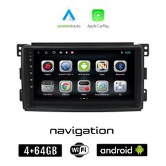 SMART FORFOUR (2004-2007) Android οθόνη αυτοκίνητου 4GB + 64GB με GPS WI-FI (ηχοσύστημα αφής 9" ιντσών OEM Android Auto Apple Carplay Youtube Playstore MP3 USB Bluetooth Mirrorlink fortwo 4x60W Radio)