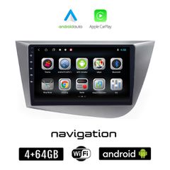 SEAT LEON (2005-2011) Android οθόνη αυτοκίνητου 4GB + 64GB με GPS WI-FI (ηχοσύστημα αφής 9" ιντσών OEM Android Auto Apple Carplay Youtube Playstore MP3 USB Radio Bluetooth Mirrorlink εργοστασιακή, 4x6