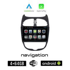 PEUGEOT 206 (1998 - 2006) Android οθόνη αυτοκίνητου 4GB + 64GB με GPS WI-FI (ηχοσύστημα αφής 9" ιντσών OEM Android Auto Apple Carplay Youtube Playstore MP3 USB Radio Bluetooth Mirrorlink εργοστασ