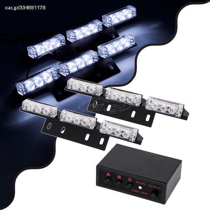 GloboStar® 85010 PRO Series ΣΕΤ 2 x Μπάρες Σήμανσης Οχήματος Ασθενοφόρου για Αυτοκίνητα & Φορτηγά 3 Προγραμμάτων Φωτισμού STROBE LED HIGH POWER 18W DC 10-30V Αδιάβροχο IP65 Ψυχρό Λευκό 6000K