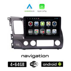 HONDA CIVIC 4D (2006 - 2012) Android οθόνη αυτοκίνητου 4GB + 64GB με GPS WI-FI (ηχοσύστημα αφής 10" ιντσών OEM Android Auto Apple Carplay Youtube Playstore MP3 USB Radio Bluetooth Mirrorlink εργοστασι