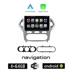 FORD MONDEO (2007 - 2010) Android οθόνη αυτοκίνητου 4GB + 64GB με GPS WI-FI (ηχοσύστημα αφής 10" ιντσών OEM Android Auto Apple Carplay Youtube Playstore MP3 USB Radio Bluetooth Mirrorlink εργοστα