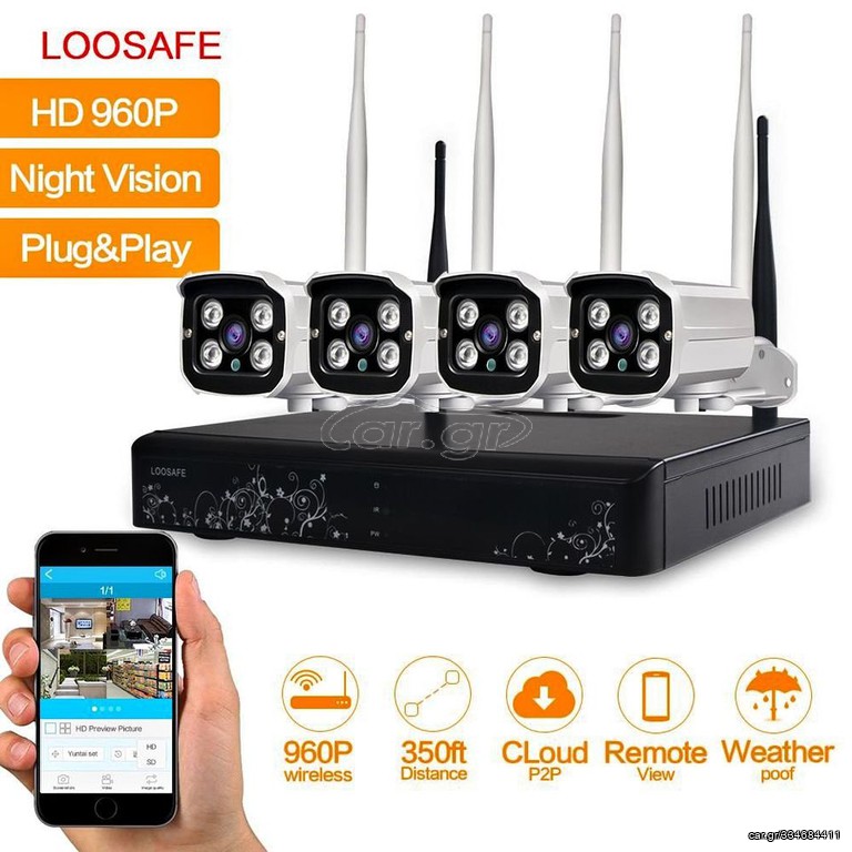 LOOSAFE WIFI Security Camera System NVR Kit 960P HD