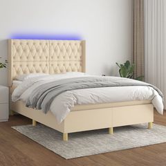 ΚΡΕΒΑΤΙ BOXSPRING ΜΕ ΣΤΡΩΜΑ & LED ΚΡΕΜ 140X190 ΕΚ. ΥΦΑΣΜΑΤΙΝΟ 3139114