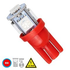 GloboStar® 81051 Λάμπα Αυτοκινήτου T10 W5W LED 5 SMD 5050 2W 240lm 360° DC 12V IP20 Κόκκινο