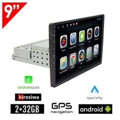 Kirosiwa Android 2GB οθόνη αφής 9" ιντσών 1-DIN GPS Bluetooth WI-FI USB (Youtube Hotspot Mirrorlink 1DIN 9" ίντσες MP3 MP5 Android Auto Apple Carplay ηχοσύστημα αυτοκινήτου navi 4x60W Ελληνικό navigat