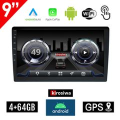 Kirosiwa 4GB 9" ιντσών Android οθόνη αυτοκινήτου με WI-FI GPS USB (4+64GB ηχοσύστημα Android Auto Apple Carplay Youtube 2-DIN 2DIN MP3 MP5 Bluetooth Mirrorlink 4x60W Universal)