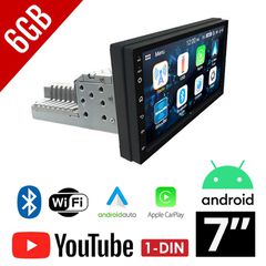 Android 1-DIN 6GB οθόνη αυτοκινήτου αφής 7" ιντσών με GPS (Android Auto Apple Carplay Youtube DSP equalizer WI-FI 6+128GB Bluetooth Playstore USB 1DIN MP3 MP5 Mirrorlink Universal 4x60W πλοήγηση ηχοσύ