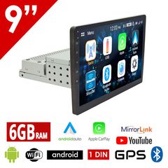 Android 1DIN 6GB οθόνη αυτοκινήτου αφής 9" ιντσών με GPS (Android Auto Apple Carplay Youtube DSP WI-FI 6+128GB Bluetooth Playstore USB 1 DIN MP3 MP5 Mirrorlink Universal 4x60W πλοήγηση ηχοσύστημα)