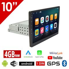 1-DIN 4GB Android οκταπύρηνη οθόνη αυτοκινήτου 10" ιντσών με GPS (Android Auto Apple Carplay Youtube 4GB WI-FI Playstore USB 1 DIN MP3 MP5 Bluetooth Mirrorlink Universal 4x60W 8 Cores Οκταπύρηνο ηχοσύ