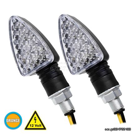 GloboStar® 81751 ΣΕΤ 2 x Φλάς Μοτοσυκλέτας Universal Triangle LED Diode 5W DC 12V Πορτοκαλί Αδιάβροχα IP65