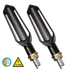 GloboStar® 81757 ΣΕΤ 2 x Φλάς Μοτοσυκλέτας LED SMD 5050 5W DC 12V 2 Λειτουργιών Λευκό 6000K & με Τρεχούμενο Εφέ Φωτισμού Πορτοκαλί Αδιάβροχα IP65