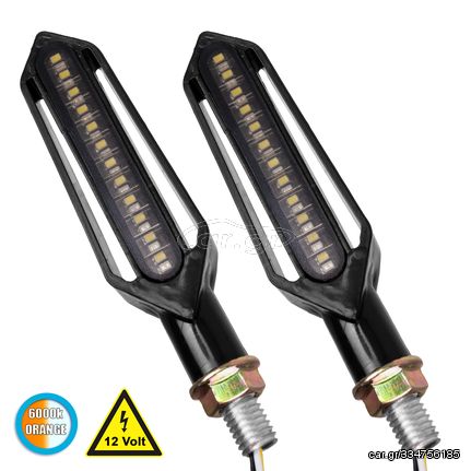 GloboStar® 81757 ΣΕΤ 2 x Φλάς Μοτοσυκλέτας LED SMD 5050 5W DC 12V 2 Λειτουργιών Λευκό 6000K & με Τρεχούμενο Εφέ Φωτισμού Πορτοκαλί Αδιάβροχα IP65