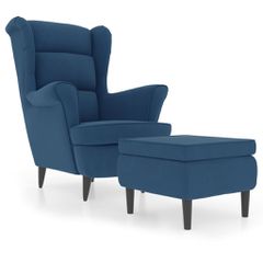 Πολυθρόνα Μπλε Βελούδινη με Σκαμπό 3115930-thumb-1