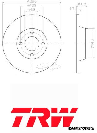 Δισκόπλακα εμπρόσθια 280x13 (ΚΑΙΝΟΥΡΓΙΑ) ,AUDI  80/90  92-96 